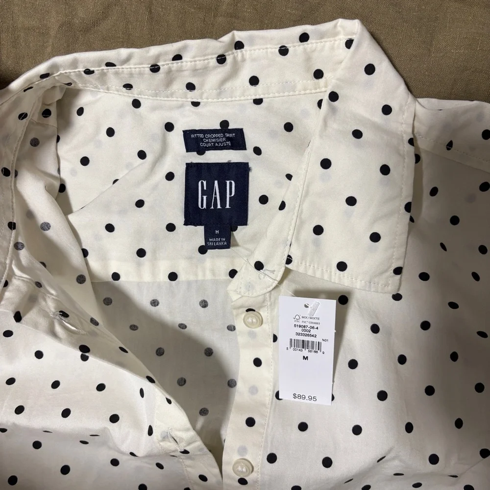 GAP Ivory and Black Polka Dot Button Down Shirt - Picture 7 of 8